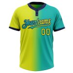 Personalized Softball Jersey - Aqua Yellow Navy Gradient Unisex Two-Button Fashion Design Personalized Aqua Neon Yellow-Navy