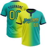 Custom Aqua Neon Yellow-Navy Gradient Softball Jersey with Name and Number - Unisex Two-Button Fashion Design Personalized