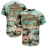 Personalized Aqua Gold Black 3D Pattern Hawaii Palm Trees Flowers Custom Name Number Baseball Jersey Personalized Aqua Old