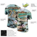 Custom Name Number Performance T-Shirt with Aqua Old Gold-Black 3D Pattern, Hawaii Palm Trees & Flowers Design Personalized