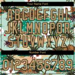 Custom Name Number Performance T-Shirt with Aqua Old Gold-Black 3D Pattern, Hawaii Palm Trees & Flowers Design Personalized