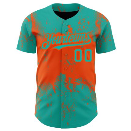 Personalized 3D Abstract Grunge Art Aqua and Orange Baseball Jersey Personalized Aqua Orange 3D Abstract Splatter Grunge