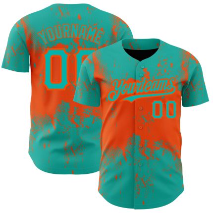 Personalized 3D Abstract Grunge Art Aqua and Orange Baseball Jersey Personalized Aqua Orange 3D Abstract Splatter Grunge