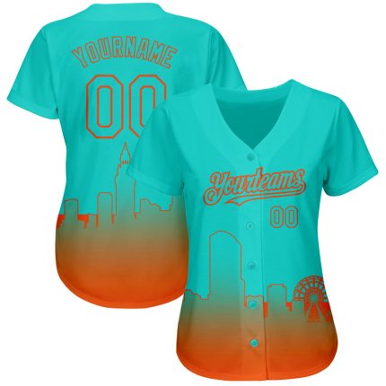 Personalized 3D Miami City Edition Aqua Orange Baseball Jersey Custom Name Number - Authentic Team Apparel Personalized Aqua