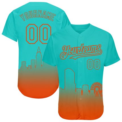 Personalized Aqua Orange 3D Miami City Edition Fade Baseball Jersey Fashion Personalized Aqua Orange 3D Miami City Edition