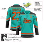 Custom Name and Number Hockey Jersey in Aqua, Orange, and Black - Personalized Lace Neck Team Gear Personalized Aqua Orange-Black
