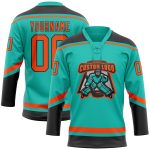 Custom Name and Number Hockey Jersey in Aqua, Orange, and Black - Personalized Lace Neck Team Gear Personalized Aqua Orange-Black