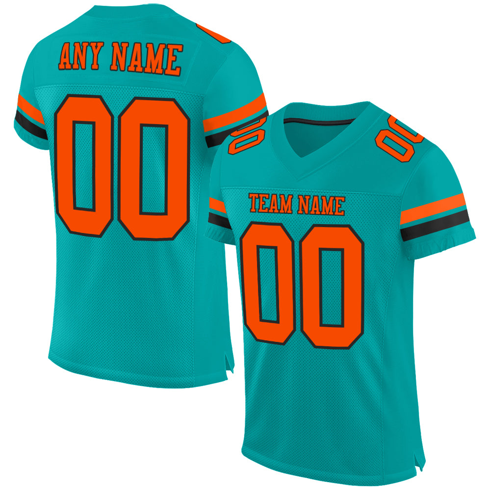Custom Name and Number Authentic Football Jersey - Personalized Aqua Orange-Black Mesh Design Personalized Aqua Orange-Black