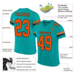 Custom Name and Number Authentic Football Jersey - Personalized Aqua Orange-Black Mesh Design Personalized Aqua Orange-Black
