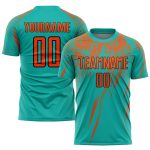 Personalized Aqua Orange Black Soccer Jersey - Custom Sublimation Uniform Personalized Aqua Orange-Black Sublimation Soccer