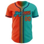 Custom Aqua Orange Navy Gradient Baseball Jersey with Personalized Name & Number Personalized Aqua Orange-Navy Authentic