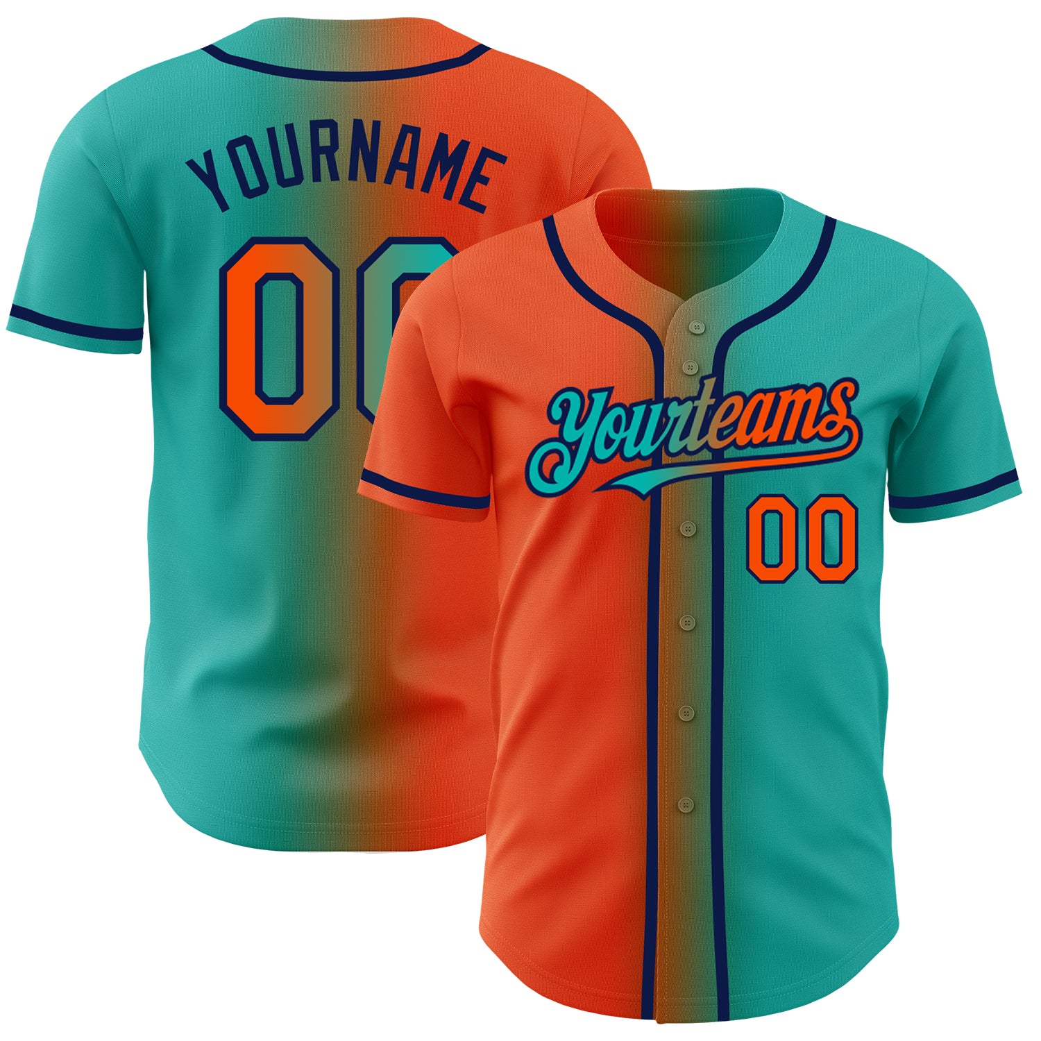 Custom Aqua Orange Navy Gradient Baseball Jersey with Personalized Name & Number Personalized Aqua Orange-Navy Authentic