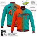 Custom Name Number Varsity Letterman Jacket Aqua Orange Navy Gradient Bomber Fashion Full-Snap for Team Personalized Aqua