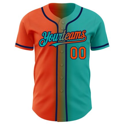 Custom Aqua Orange-Navy Gradient Baseball Jersey - Fashion Fit Sports Apparel Personalized Aqua Orange-Navy Gradient Fashion