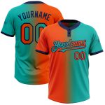 Personalized Aqua Orange Navy Gradient Softball Jersey Unisex Fashion Two-Button Personalized Aqua Orange-Navy Gradient Fashion