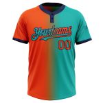 Custom Name & Number Personalized Aqua Orange-Navy Gradient Unisex Softball Jersey - Fashion Two-Button Design Personalized