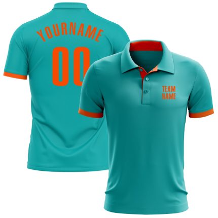 Custom Team Name and Number Aqua Orange Performance Golf Polo Shirt - Personalized Mens Apparel Personalized Aqua Orange