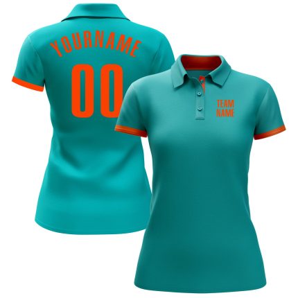 Custom Team Name and Number Aqua Orange Performance Golf Polo Shirt - Personalized Mens Apparel Personalized Aqua Orange