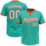 Personalized Unisex Softball Jersey Aqua Orange Pinstripe Two-Button Design, Customizable for Comfort and Style Personalized