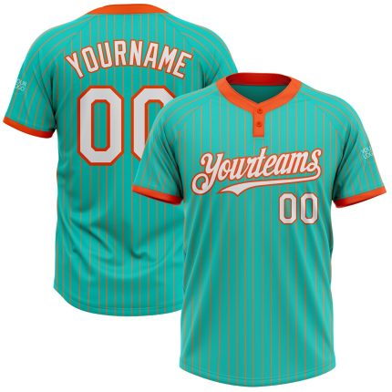 Personalized Unisex Softball Jersey Aqua Orange Pinstripe Two-Button Design, Customizable for Comfort and Style Personalized