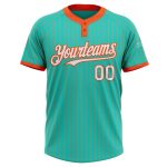 Custom Name and Number Aqua Orange Pinstripe Unisex Softball Jersey - Personalized Two-Button Design Personalized Aqua Orange