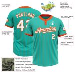 Custom Name and Number Aqua Orange Pinstripe Unisex Softball Jersey - Personalized Two-Button Design Personalized Aqua Orange
