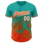 Personalized 3D Gradient Aqua Orange-White Twinkle Star Baseball Jersey Personalized Aqua Orange-White 3D Gradient Style
