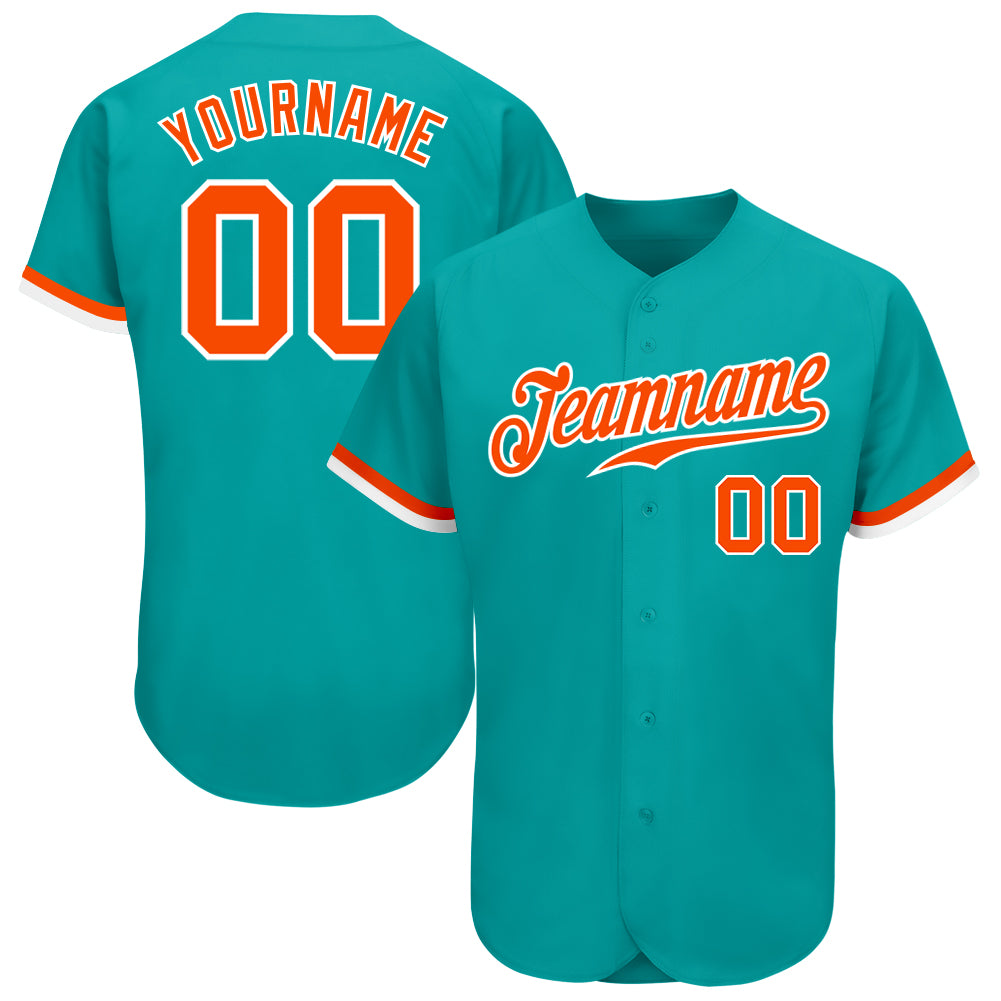Custom Name and Number Authentic Baseball Jersey - Personalized Aqua and Orange-White Team Jersey Personalized Aqua Orange-White