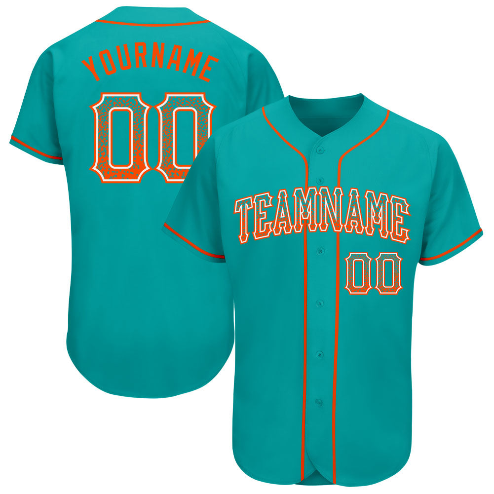 Personalized Custom Name and Number Aqua Orange-White Drift Fashion Baseball Jersey Personalized Aqua Orange-White Authentic