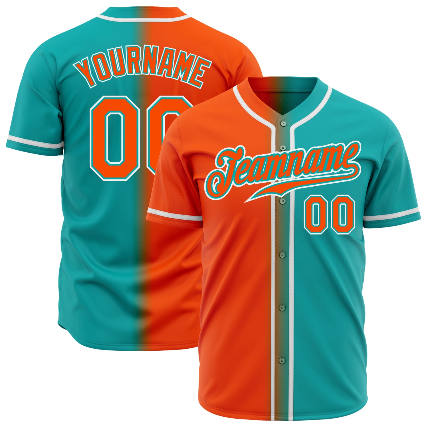 Custom Name and Number Personalized Aqua Orange-White Gradient Fashion Baseball Jersey Personalized Aqua Orange-White Authentic
