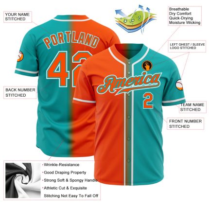 Custom Name and Number Personalized Aqua Orange-White Gradient Fashion Baseball Jersey Personalized Aqua Orange-White Authentic