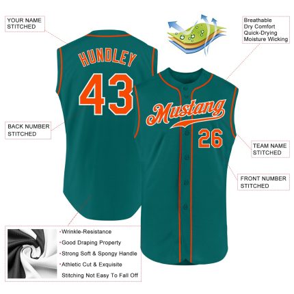 Custom Name and Number Authentic Aqua Orange-White Sleeveless Baseball Jersey - Personalized Team Apparel Personalized Aqua