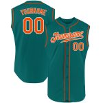 Custom Name and Number Authentic Aqua Orange-White Sleeveless Baseball Jersey - Personalized Team Apparel Personalized Aqua