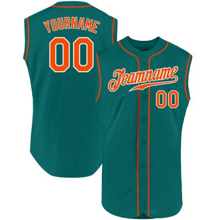 Custom Name and Number Authentic Aqua Orange-White Sleeveless Baseball Jersey - Personalized Team Apparel Personalized Aqua