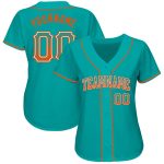 Personalized Aqua Orange White Drift Fashion Baseball Jersey for Men and Women Personalized Aqua Orange-White Drift Fashion