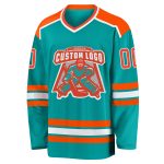 Custom Aqua Orange White Hockey Jersey - Personalized Team Apparel Personalized Aqua Orange-White Hockey Jersey 2