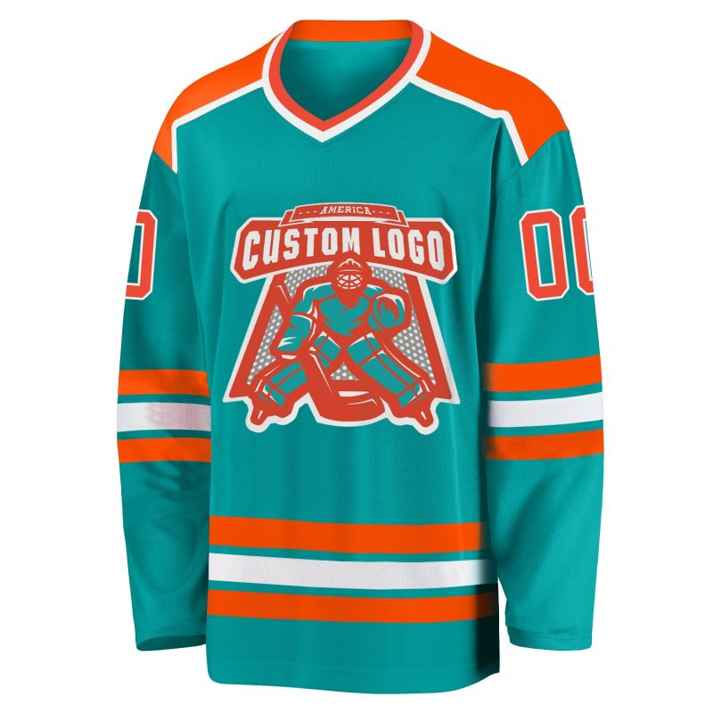 Custom Aqua Orange White Hockey Jersey - Personalized Team Apparel Personalized Aqua Orange-White Hockey Jersey 2