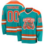 Personalized Aqua and Orange Hockey Jersey - White Custom Hockey Shirt Personalized Aqua Orange-White Hockey Jersey