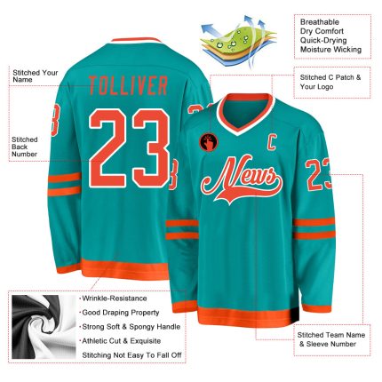Personalized Aqua Orange White Hockey Jersey for Adults - Custom Team Apparel Personalized Aqua Orange-White Hockey Jersey