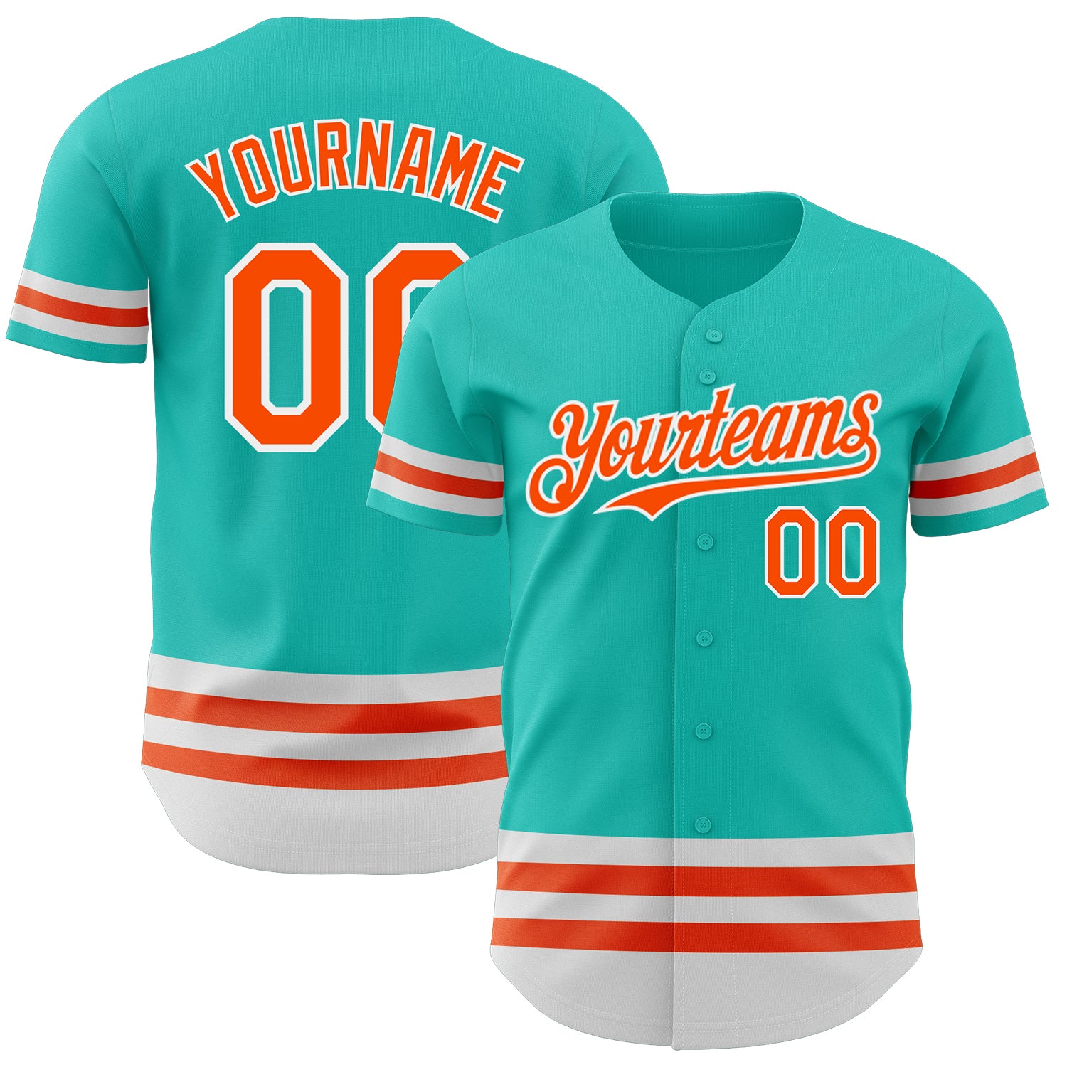 Custom Name and Number Baseball Jersey - Personalized Aqua Orange White Line Authentic Jersey Personalized Aqua Orange-White