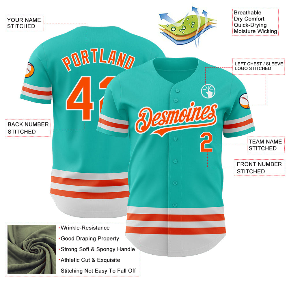 Custom Aqua Orange-White Baseball Jersey for Men and Women - Personalized Sports Apparel Personalized Aqua Orange-White Line - Image 3