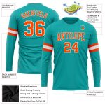 Personalized Aqua Orange White Long Sleeve Performance Tee for Men and Women Personalized Aqua Orange-White Long Sleeve Performance
