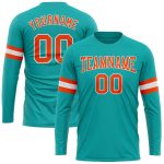 Personalized Aqua Orange White Long Sleeve Performance Tee for Men and Women Personalized Aqua Orange-White Long Sleeve Performance