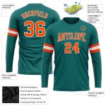 Custom Name and Number Long Sleeve Performance T-Shirt - Personalized Aqua Orange-White Team Apparel Personalized Aqua Orange-White