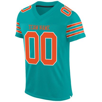 Personalized Aqua and Orange Mesh Football Jersey - Authentic Team Apparel Personalized Aqua Orange-White Mesh Authentic
