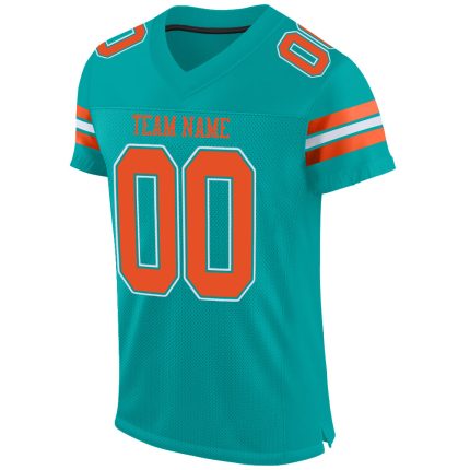 Custom Aqua Orange-White Authentic Football Jersey with Personalized Name and Number - Team Apparel Personalized Aqua Orange-White