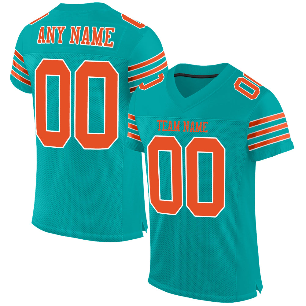 Personalized Aqua and Orange Mesh Football Jersey - Authentic Team Apparel Personalized Aqua Orange-White Mesh Authentic