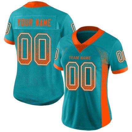 Personalized Aqua Orange White Fashion Football Jersey - Mesh Drift Style Personalized Aqua Orange-White Mesh Drift Fashion