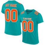 Custom Aqua Orange White Mesh Football Jersey - Personalized Design 3 Personalized Aqua Orange-White Mesh Football Jersey