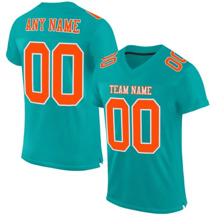 Custom Aqua Orange White Mesh Football Jersey - Personalized Design 3 Personalized Aqua Orange-White Mesh Football Jersey